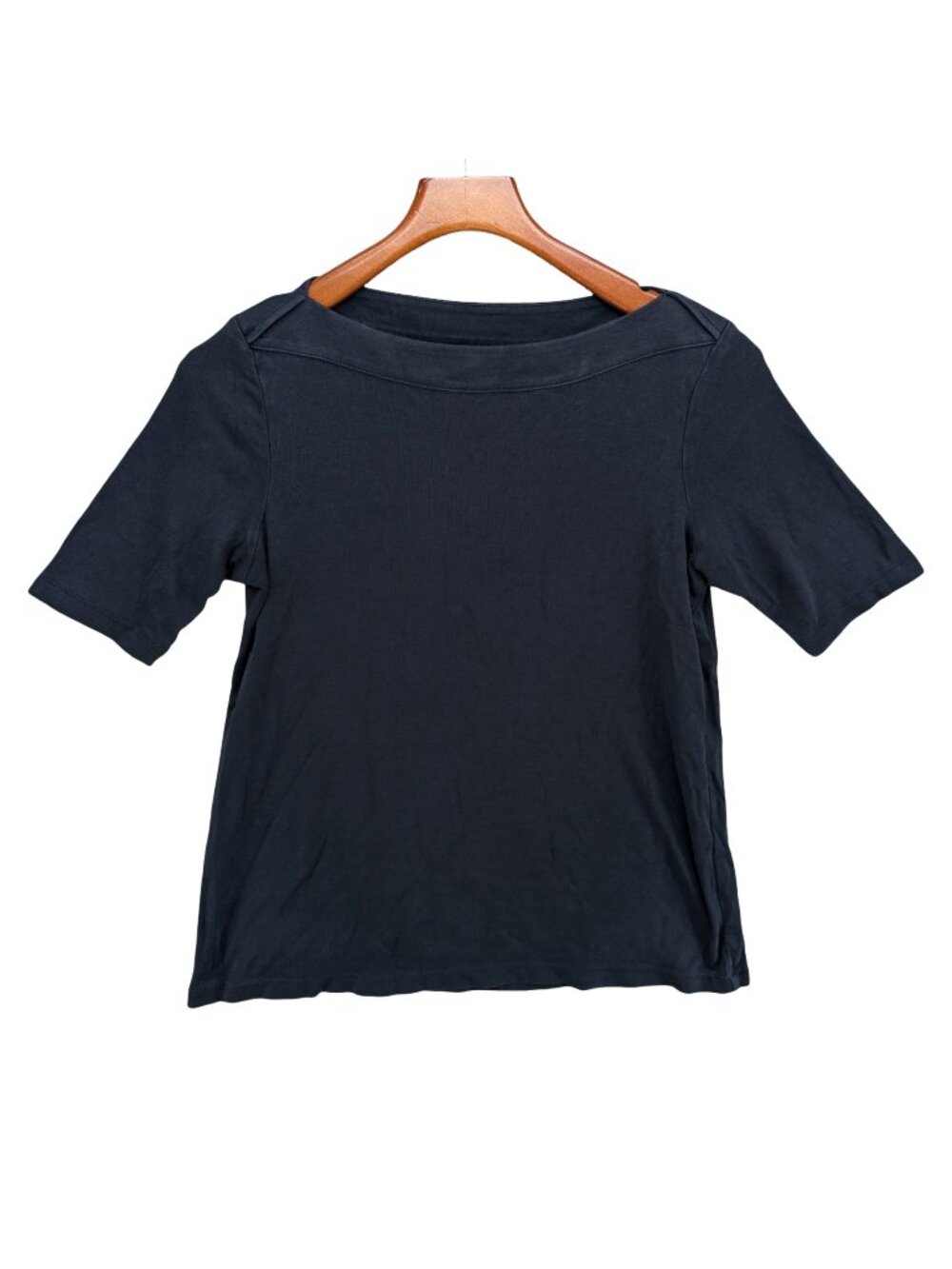J Jill Perfect Pima Top Womens Navy Blue Short Sleeve Boat Neck Pullover Size S